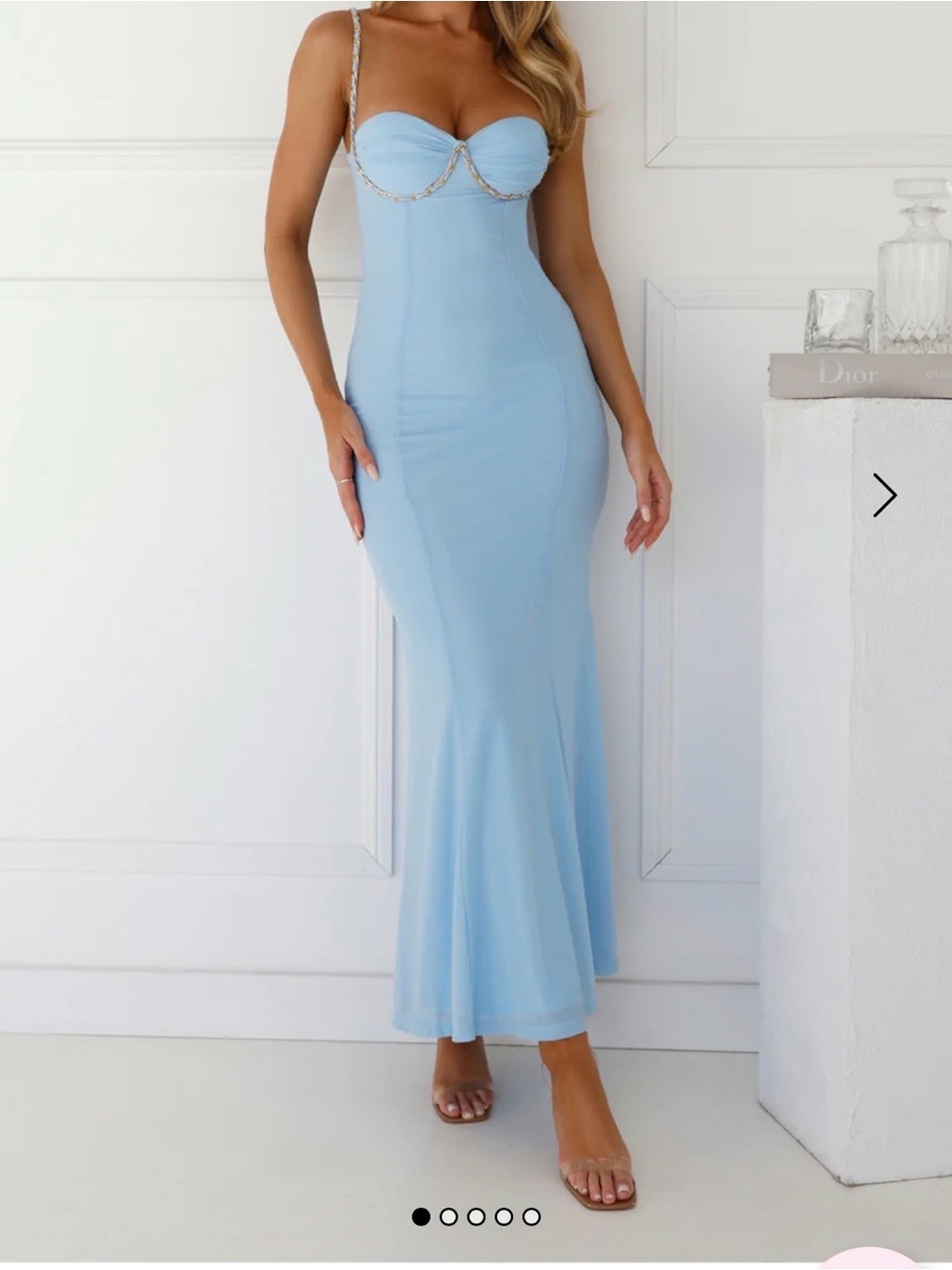 Hello Molly Baby Blue Strapless Maxi Dress with Chain Straps
